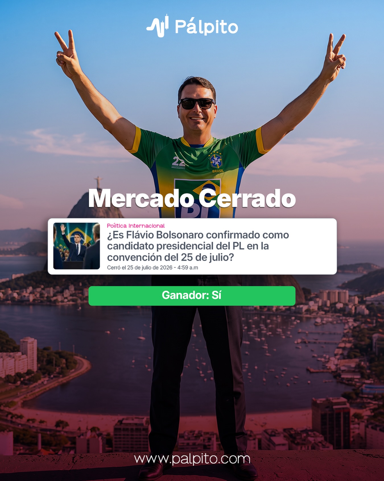 Convención en São Paulo, Milei presente, PL oficializó a Flávio Bolsonaro como candidato 2026. El padre sigue inhabilita